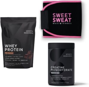 Sports Research Creatine, Chocolate Whey Protein, Waist Trimmer