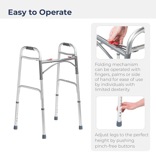 Drive Medical Deluxe 2-Button Folding Walker, Silver - Image 3