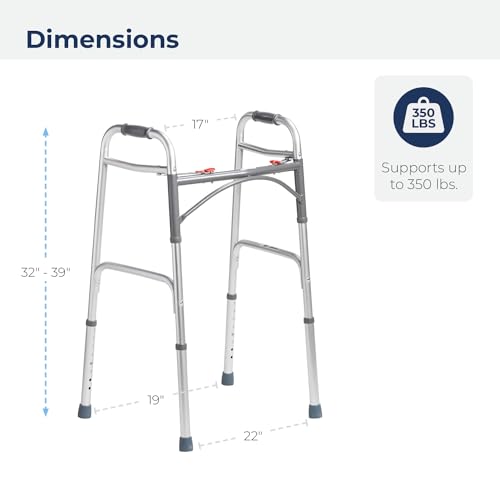 Drive Medical Deluxe 2-Button Folding Walker, Silver - Image 4