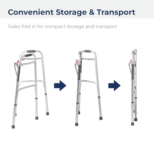 Drive Medical Deluxe 2-Button Folding Walker, Silver - Image 5