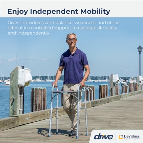 Drive Medical Deluxe 2-Button Folding Walker, Silver - Image 2