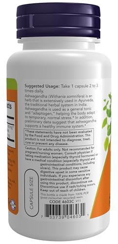 NOW Foods Ashwagandha 450 Mg Immune Support Capsules - Image 3