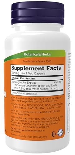 NOW Foods Ashwagandha 450 Mg Immune Support Capsules - Image 2