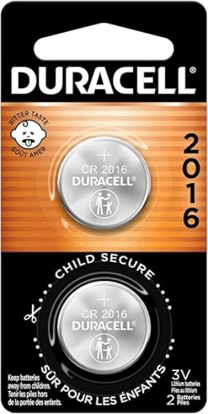 DURACELL CR2016 3V Lithium Coin Battery, 2 Count