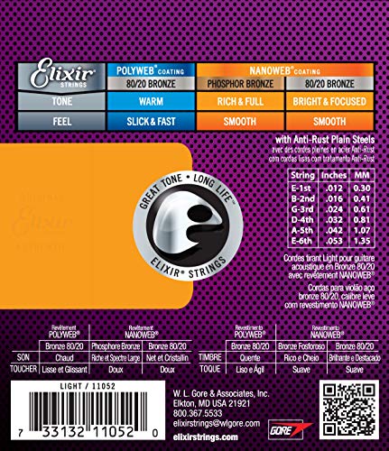 Elixir 12-Sets Nanoweb Light Gauge Acoustic Guitar Strings (# 11052) - Image 3