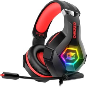 Ozeino Gaming Headset For PC, PS4, PS5, Xbox Headset With 7.1 Surround Sound, Gaming Headphones With Noise Cancelling Mic RGB Light Over Ear Headphones For Xbox Series X/S, Switch – Red