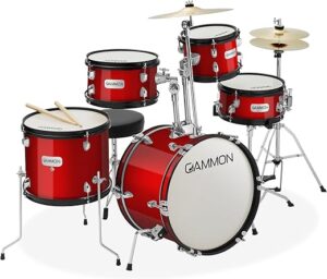 Gammon Percussion Junior Starter Drum Kit, 5-Piece, Red