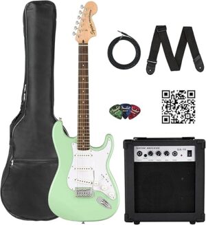 Fender Stratocaster Electric Guitar Bundle – Surf Green