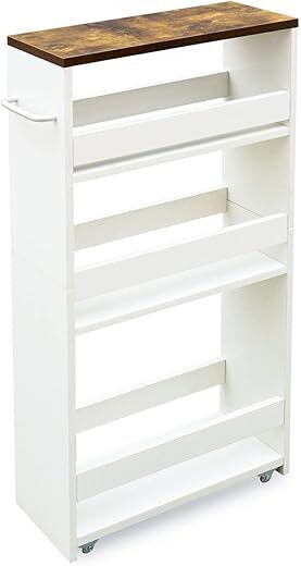 TEAMIX 4 Tier White Slim Rolling Storage Cart