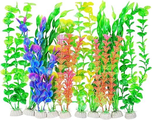AQUANEAT Artificial Aquarium Plants, 12 Inch Decorations, 10pcs