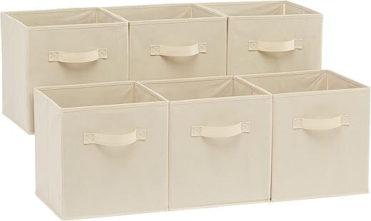 Amazon Basics Collapsible Fabric Storage Cubes, Beige