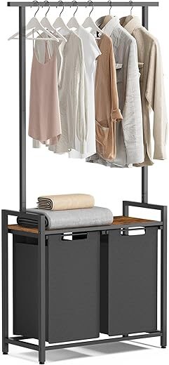 VASAGLE Laundry Sorter With Clothes Rack UBLH241B01