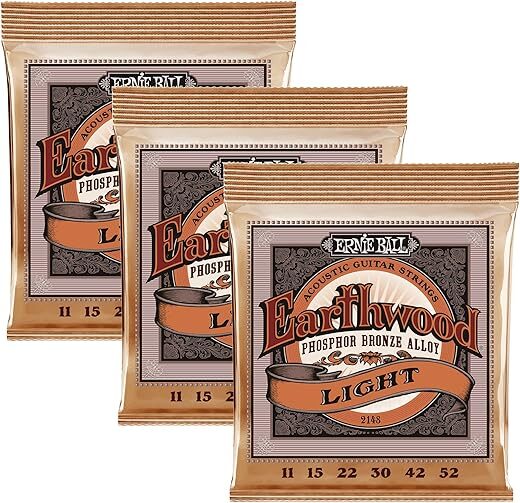 Ernie Ball Phosphor Bronze Acoustic Guitar Strings, 11-52, 3-Pack