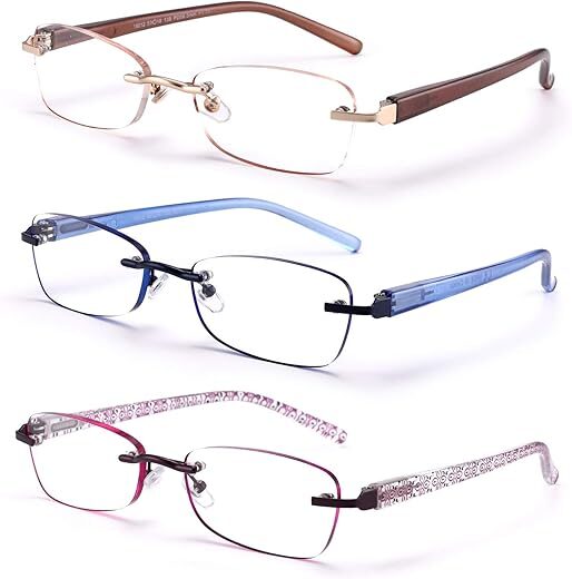 FEIVSN Rimless Lightweight Reading Glasses 3-Pack