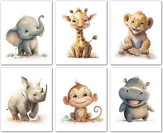 Lavema Safari Animal Nursery Wall Art Set – 8 x 10 Unframed