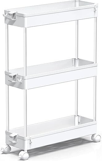SPACEKEEPER Slim Rolling 3-Tier Storage Cart