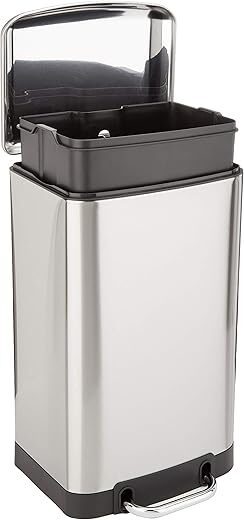 Amazon Basics Smudge Resistant Soft-Close Trash Can, Nickel