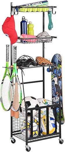 PLKOW Sports Equipment Storage Rack with Hooks