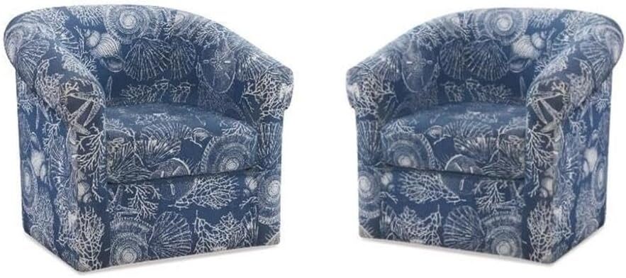 Home Square Swivel Coastal Wood Club Chair Set