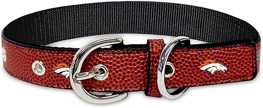 Pets First Tough Leather Denver Broncos Dog Collar, Medium