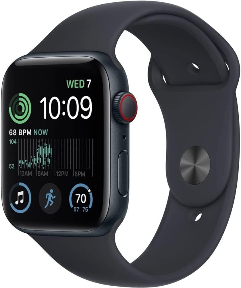 Apple Watch SE 2nd Gen, GPS + Cellular, 44mm, Midnight Aluminum with Sport Band