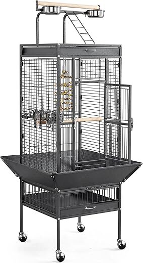 Yaheetech Wrought Iron Rolling Parrot Bird Cage